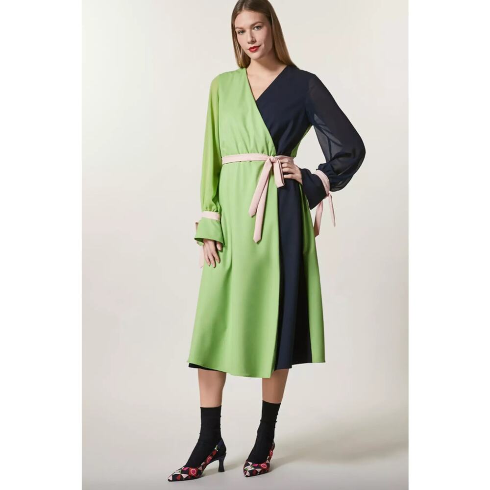 NWT Marina Rinaldi Mixed Media Colorblock Wrap Dress US 22 Luxury Artsy Vacation